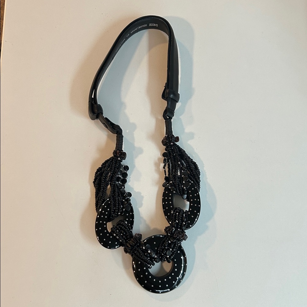 Chico's Black and White Beaded Belt Genuine Leather
